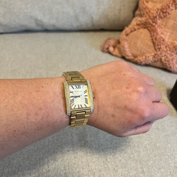 Gold toned Micheal Kors rectangle watch - Picture 6 of 10
